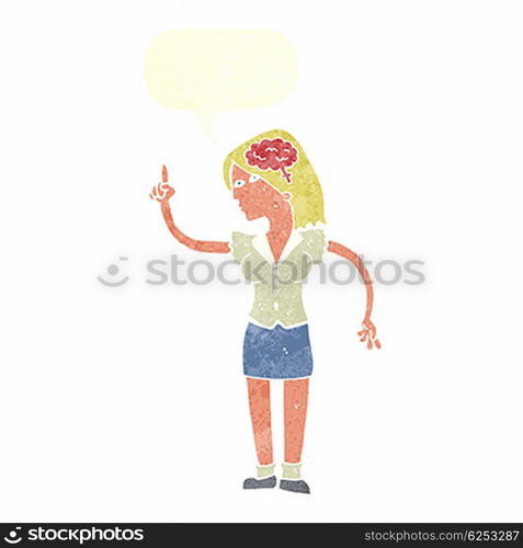 cartoon woman with clever idea with speech bubble