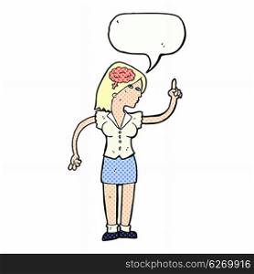 cartoon woman with clever idea with speech bubble