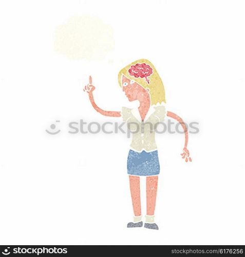 cartoon woman with clever idea with thought bubble