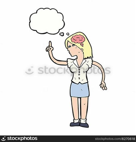 cartoon woman with clever idea with thought bubble