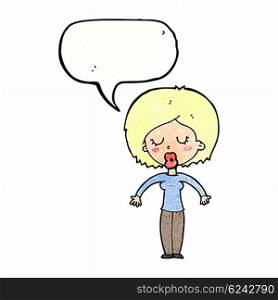 cartoon woman with closed eyes with speech bubble
