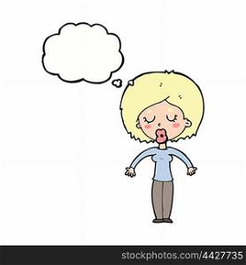cartoon woman with closed eyes with thought bubble