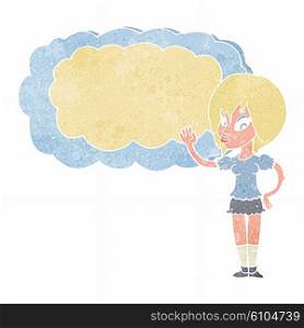 cartoon woman with cloud text space