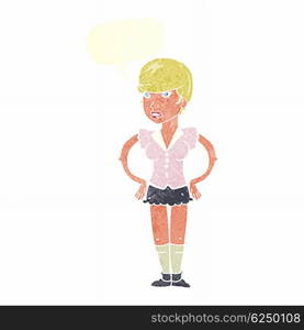 cartoon woman with hands on hips with speech bubble