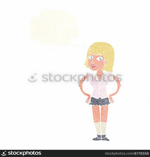 cartoon woman with hands on hips with thought bubble