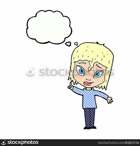 cartoon woman with idea with thought bubble