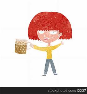 cartoon woman with mug of beer
