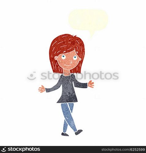 cartoon woman with no worries with speech bubble