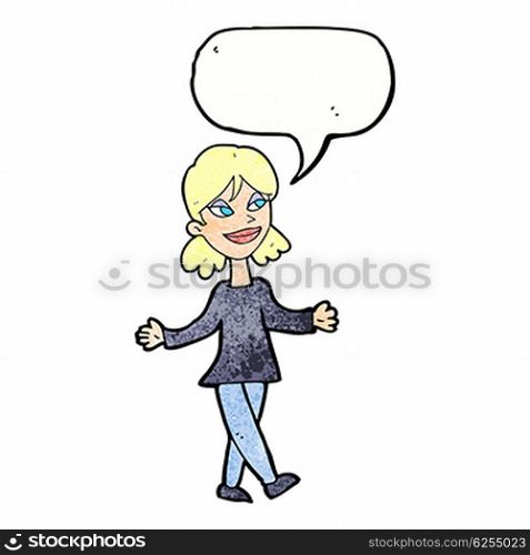 cartoon woman with no worries with speech bubble