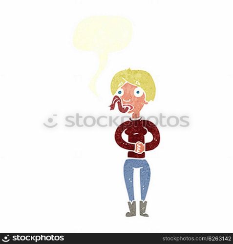 cartoon woman with snake tongue with speech bubble