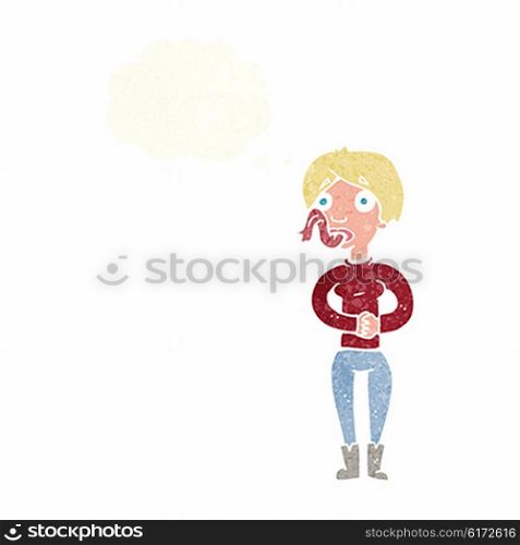 cartoon woman with snake tongue with thought bubble