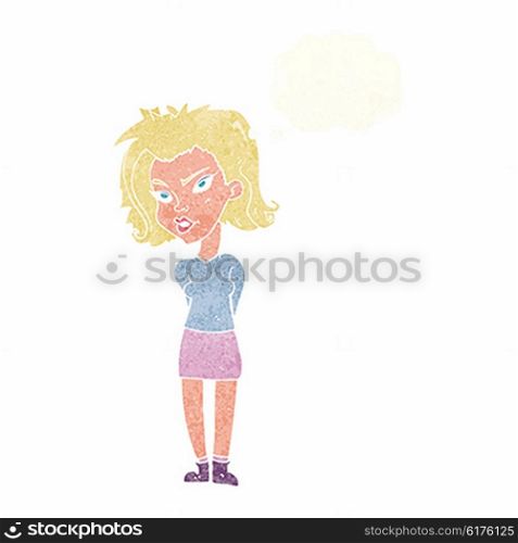 cartoon woman with thought bubble