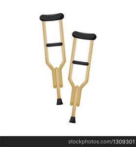 Cartoon wooden medical crutches, vector illustration