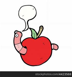 cartoon worm in apple with speech bubble