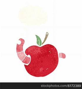 cartoon worm in apple with thought bubble