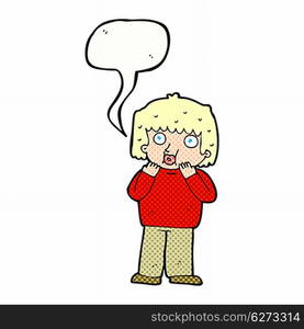 cartoon worried boy with speech bubble