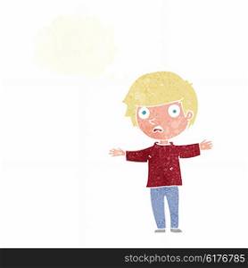 cartoon worried boy with thought bubble
