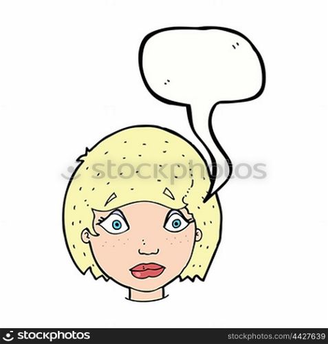 cartoon worried female face with speech bubble