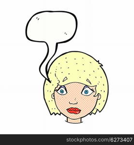 cartoon worried female face with speech bubble