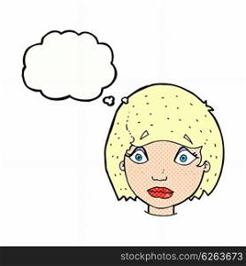cartoon worried female face with thought bubble