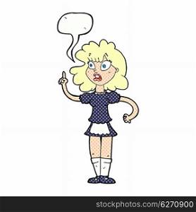 cartoon worried maid with speech bubble