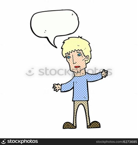 cartoon worried man with speech bubble