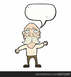 cartoon worried old man with speech bubble