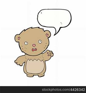 cartoon worried teddy bear with speech bubble