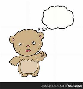 cartoon worried teddy bear with thought bubble