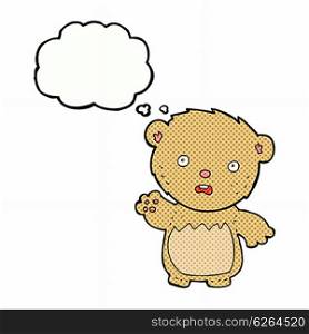 cartoon worried teddy bear with thought bubble
