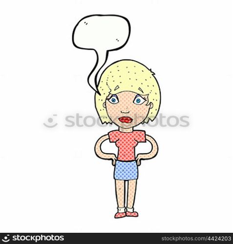 cartoon worried woman with speech bubble