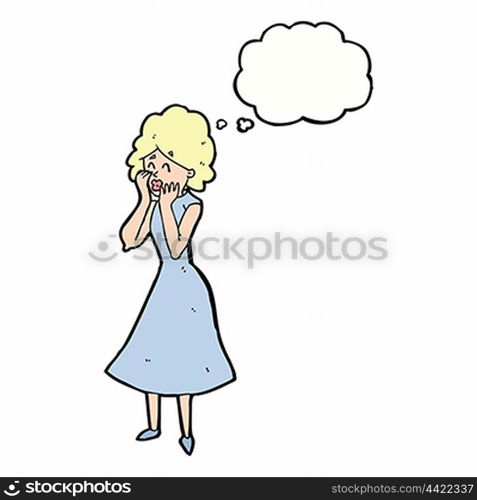 cartoon worried woman with thought bubble