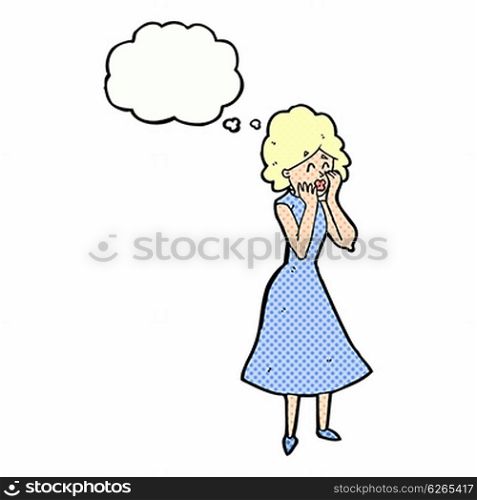 cartoon worried woman with thought bubble