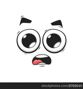 Cartoon wow face, funny surprised or shocked emoji, astonished vector character. Dumbfounded facial expression with wide open mouth and goggle eyes isolated on white background. Cartoon wow face, funny surprised or shocked emoji