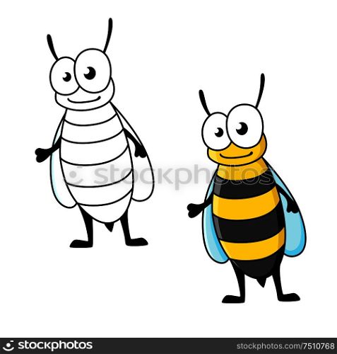 Cartoon yellow jacket wasp insect character with stinger and smiling face. Cartoon yellow jacket wasp insect character