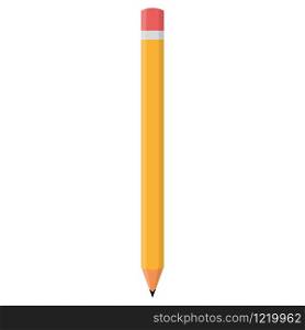 Cartoon yellow pencil sharpened with a red rubber isolated on white background. Vector illustration for any design.