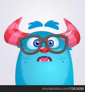 Cartoon yeti monster wearing glasses. Vector illustration of troll or gremlin