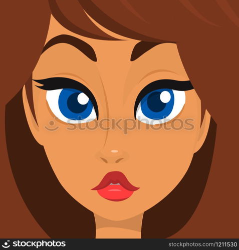 Cartoon young girl face. Vector illustration of beautiful woman avatar