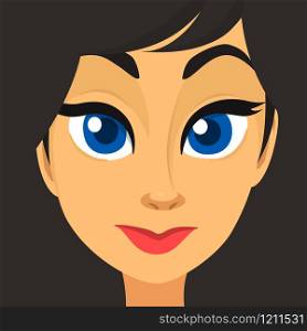 Cartoon young girl face. Vector illustration of beautiful woman avatar