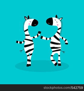 Cartoon zebras character. African hand drawn animals.