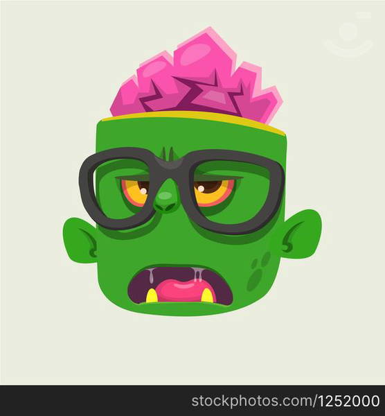 Cartoon zombie face wearing eyeglasses cartoon. Zombi nerd. Halloween