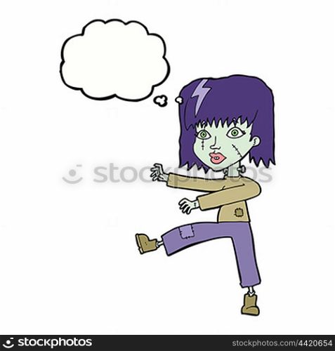 cartoon zombie girl with thought bubble