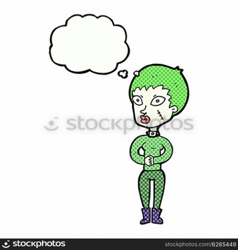 cartoon zombie girl with thought bubble