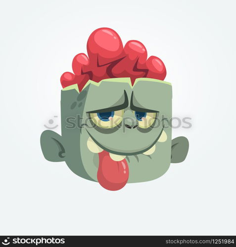 Cartoon zombie head showing tongue. Halloween vector illustration