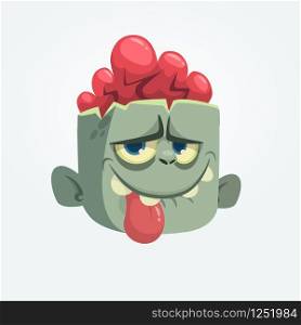 Cartoon zombie head showing tongue. Halloween vector illustration