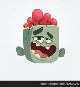Cartoon zombie head talking. Halloween vector illustration