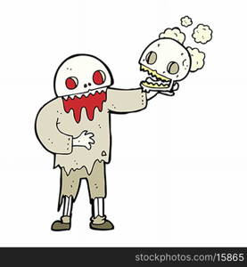 cartoon zombie holding a skull