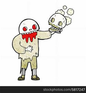 cartoon zombie holding a skull