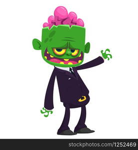 Cartoon zombie in a business suit. Halloween vector illustration.