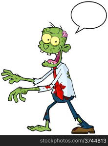 Cartoon Zombie Walking With Hands In Front With Speech Bubble